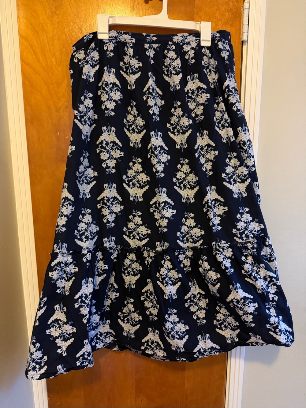 J. Crew Navy and White Floral Tiered Maxi Skirt